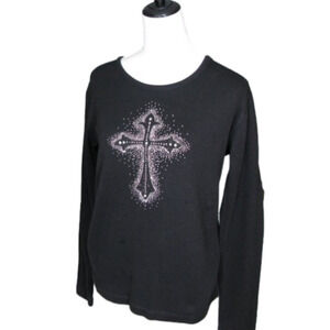 BAY Beauty Black Sparkling Cross Long Sleeve Top Size 2XL
